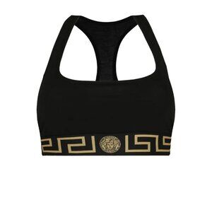 Versace Women's Black Gold Stretch Greeca Border Bra Versace Sz 2 US S IT 40